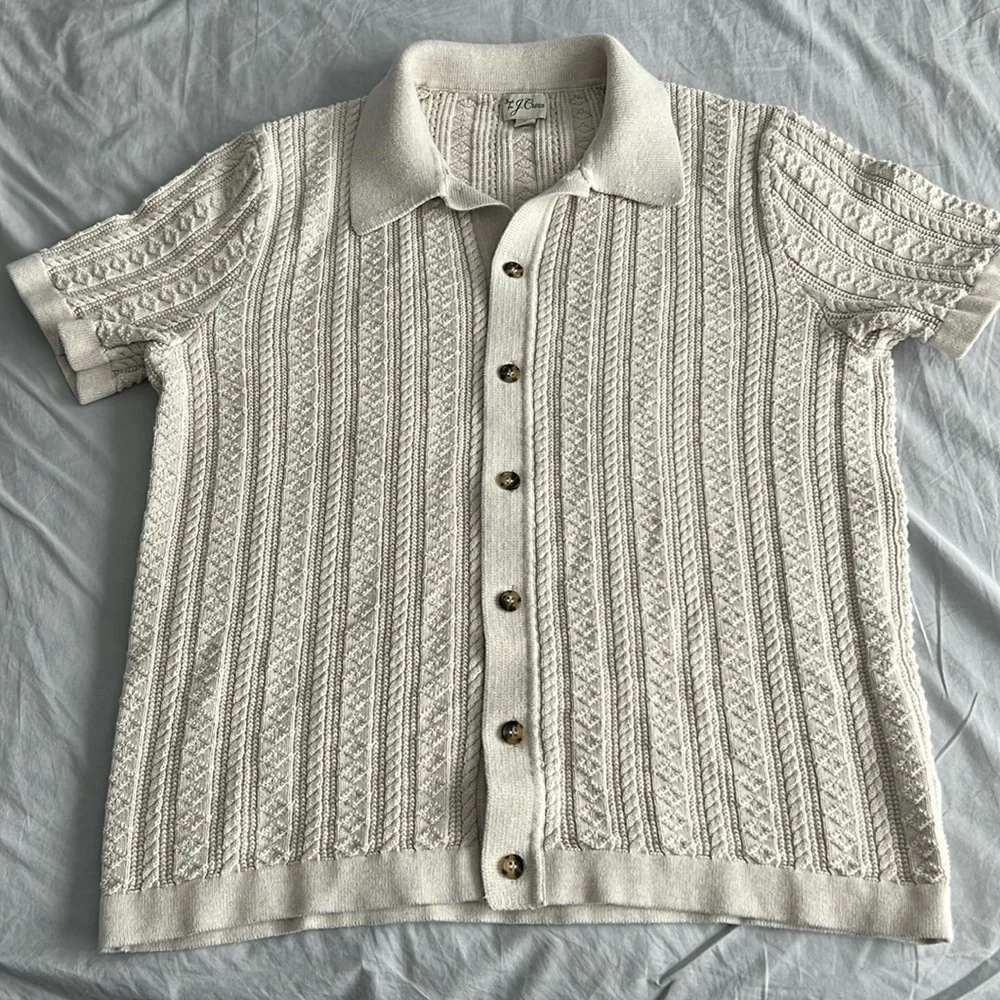 J. Crew Cream Knit Short-Sleeve Polo Cardigan